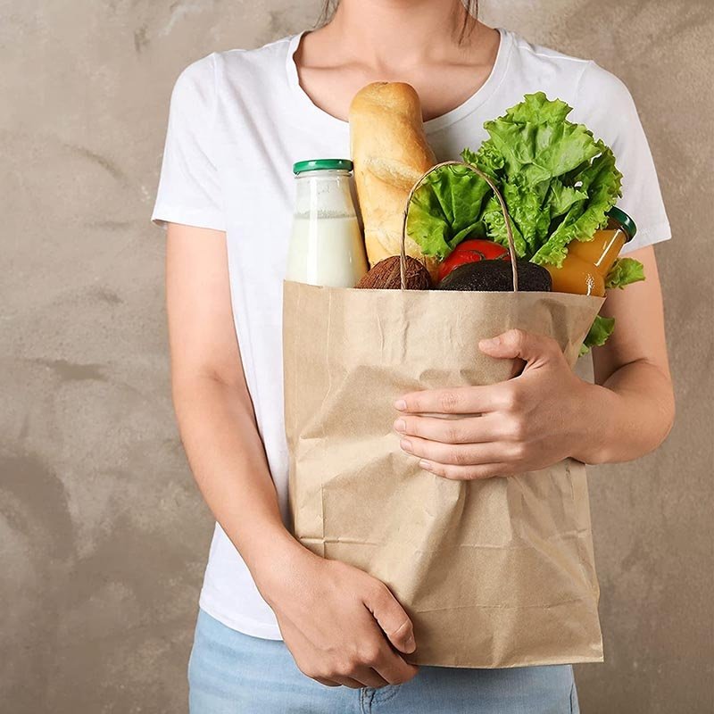 Eco Recycle Kraft Paper Bags Food Grade Paper Take Away Food Packaging Bag Customized Paper Bag For Food