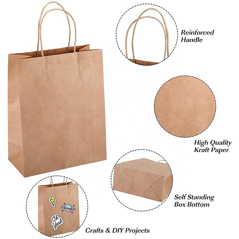Eco Recycle Kraft Paper Bags Food Grade Paper Take Away Food Packaging Bag Customized Paper Bag For Food
