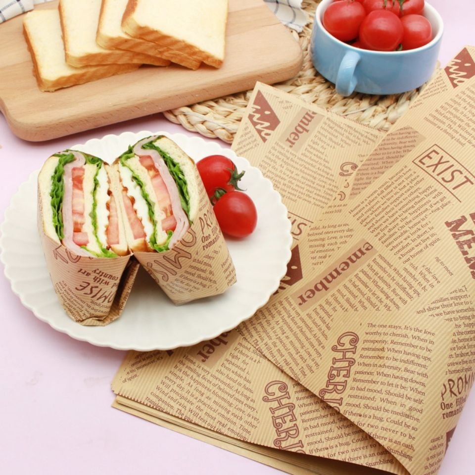 Custom printed high quality food grade greaseproof wax paper burger sandwich wrapping paper