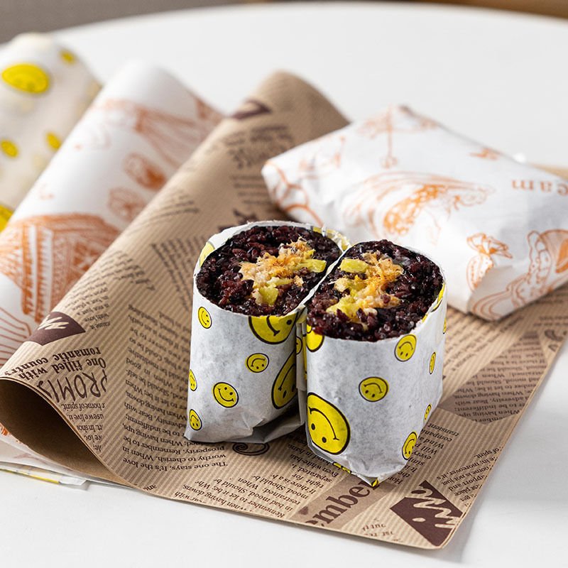 Custom printed high quality food grade greaseproof wax paper burger sandwich wrapping paper