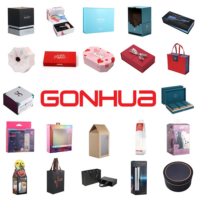 GONHUA Luxury Custom Paper Box Eco-friendly Foldable Cardboard Plastic Packaging Paper Hanger Boxes With Display Clear Window