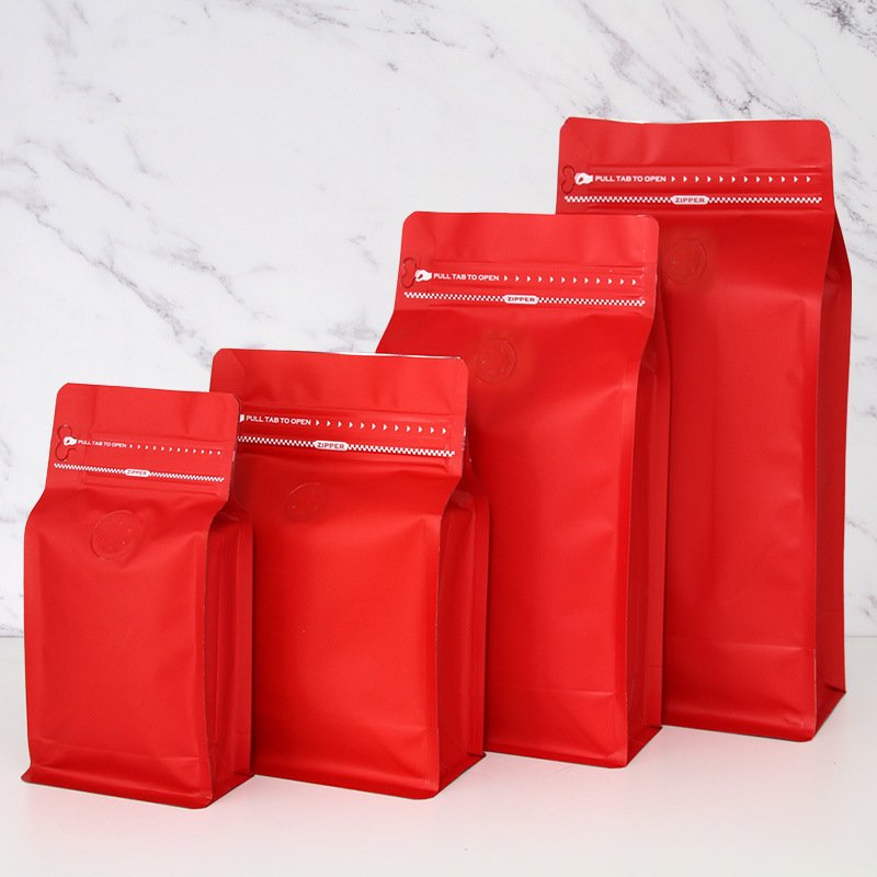 Custom Biodegradable Kraft Aluminum Foil One Way Valve Zipper Glossy Eight Side Gusset Sealed Pouch Coffee Bean Tea Packing Bags