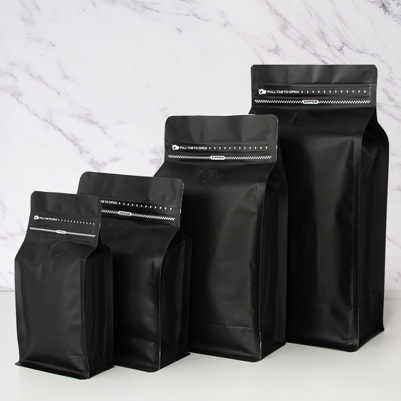 Custom Biodegradable Kraft Aluminum Foil One Way Valve Zipper Glossy Eight Side Gusset Sealed Pouch Coffee Bean Tea Packing Bags