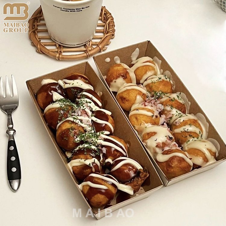 Custom print logo disposable japanese to go octopus balls packaging containers takeaway food pack paper takeout takoyaki box
