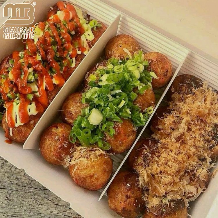 Custom print logo disposable japanese to go octopus balls packaging containers takeaway food pack paper takeout takoyaki box