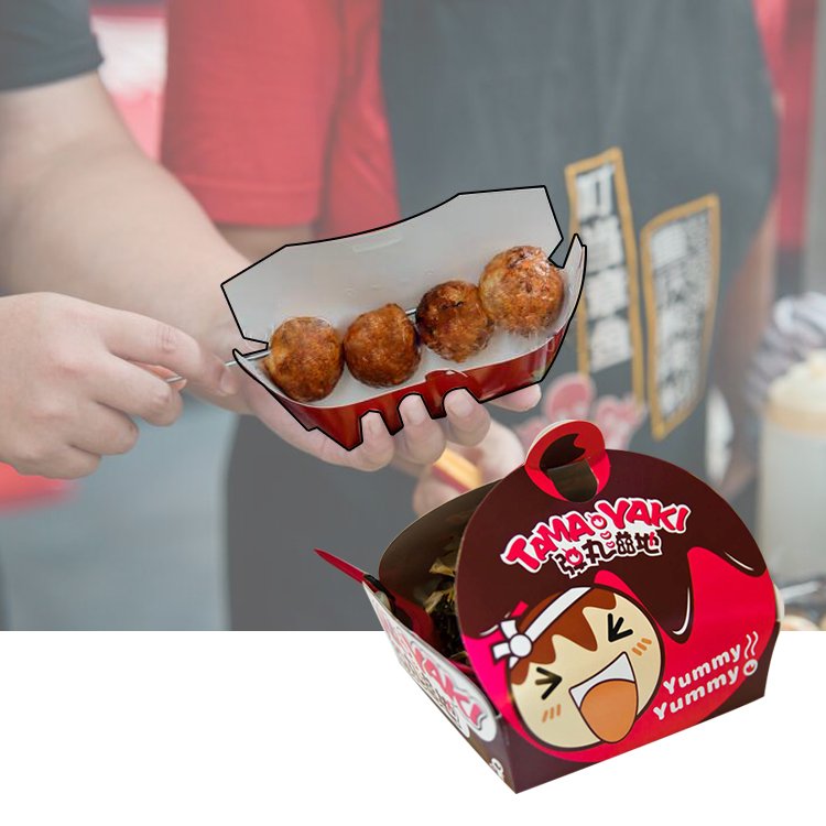 Custom print logo disposable japanese to go octopus balls packaging containers takeaway food pack paper takeout takoyaki box