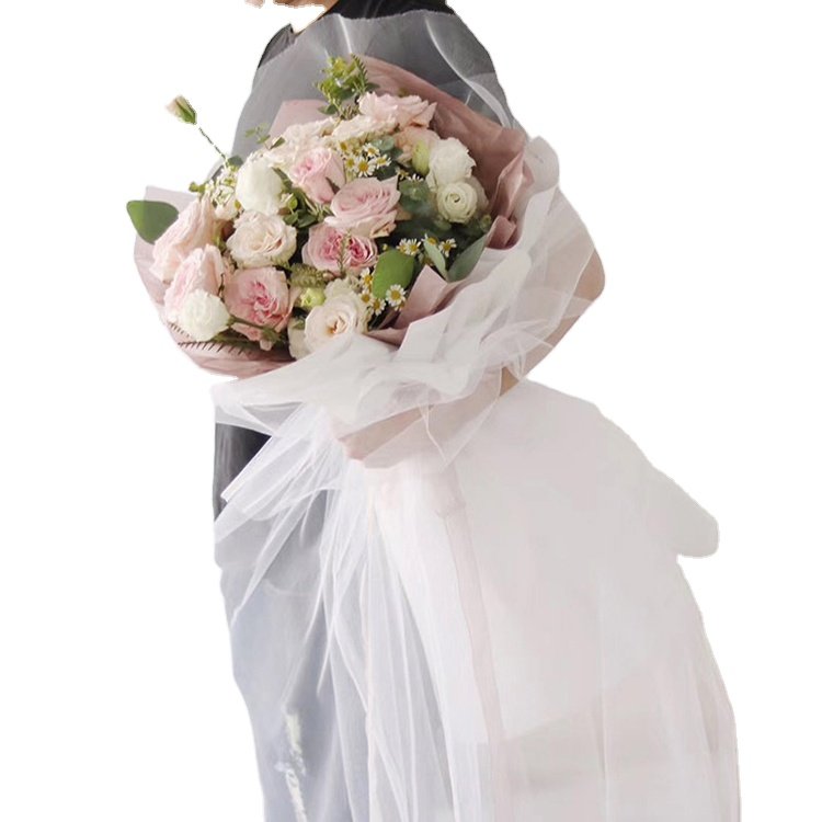 Factory Supply Flower Wrapping Paper Polyester Yarn Net Deco Mesh Poly Bouquets Mesh Rolls Flower Wrapping Mesh Deco