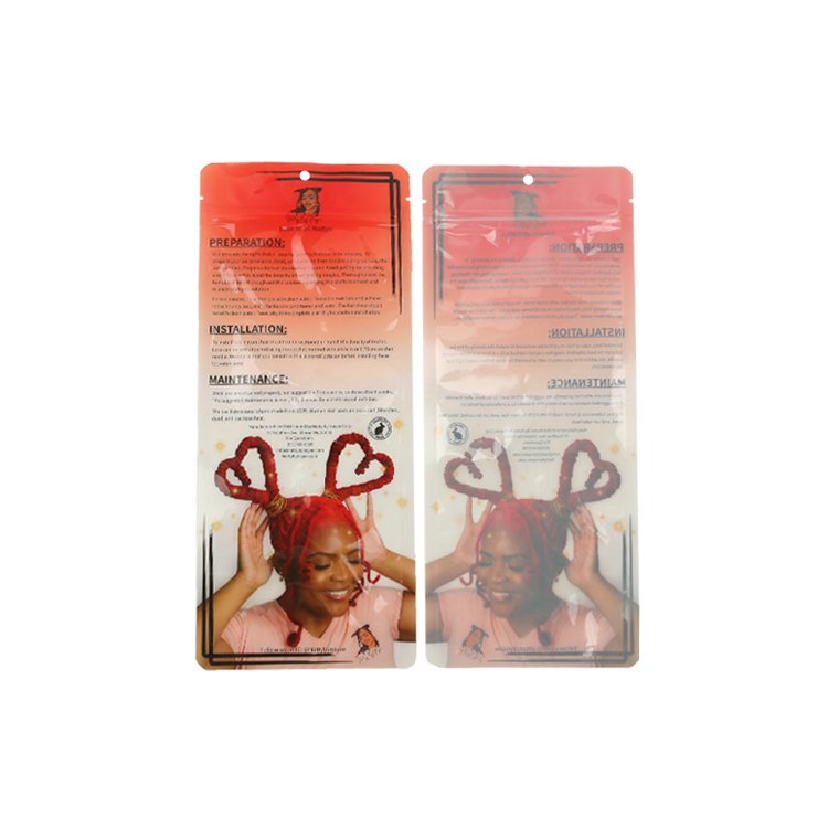 custom brand logo human hair stand up pouch wig packaging bags