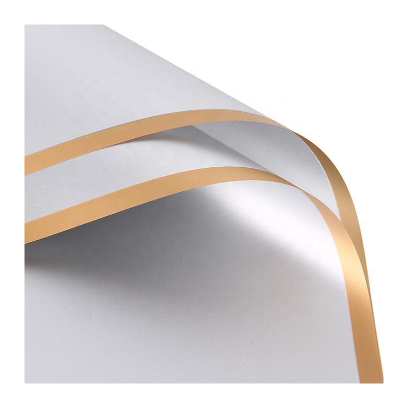 High Quantity gold edge black flower wrapping packaging paper for flowers bouquet waterproof
