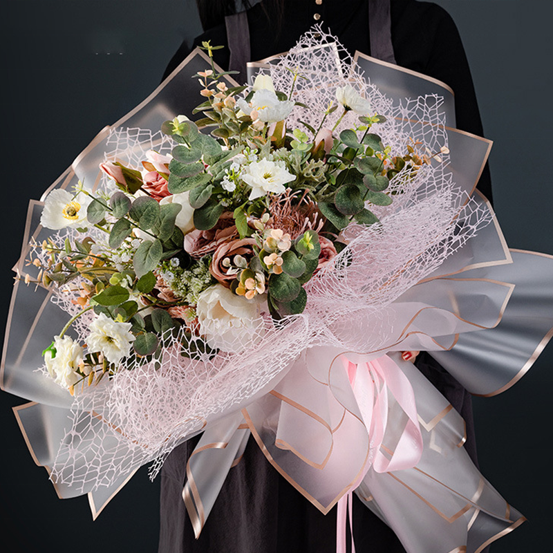 High Quantity gold edge black flower wrapping packaging paper for flowers bouquet waterproof