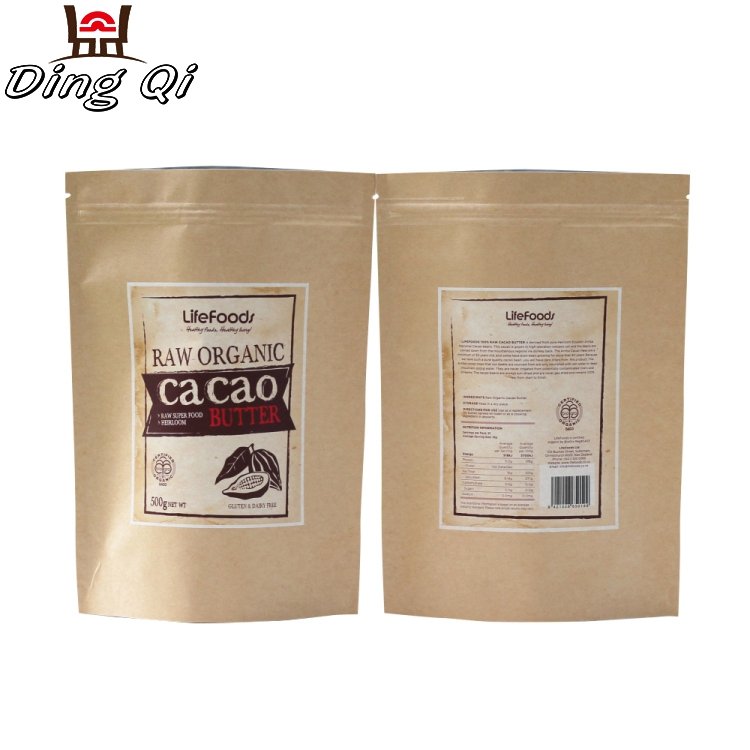 Stand Up Aluminium Foil Plastic Lined Craft Kraft Paper Food Packaging Ziplock Bag