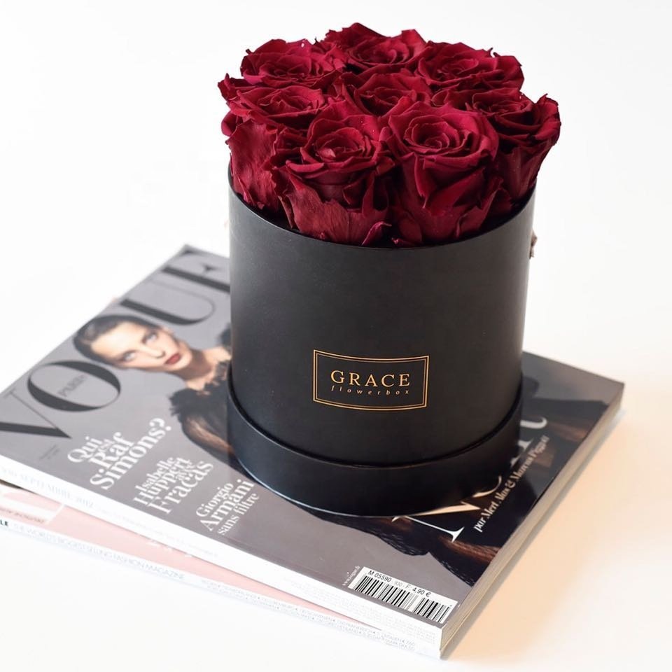 Custom round flowers gift paper hat boxes for bouquet roses packaging