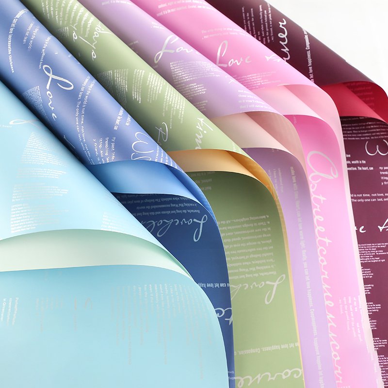 Wholesale Korean Double Sided Colorful Words Printing Recyclable Fresh Soap Flower Wrapping Paper