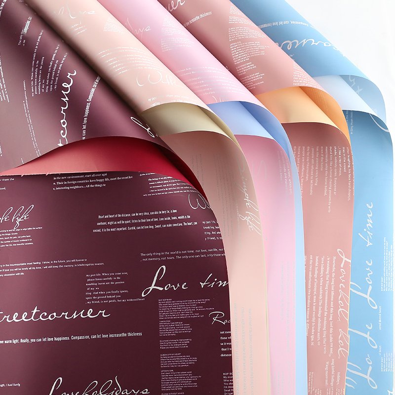Wholesale Korean Double Sided Colorful Words Printing Recyclable Fresh Soap Flower Wrapping Paper