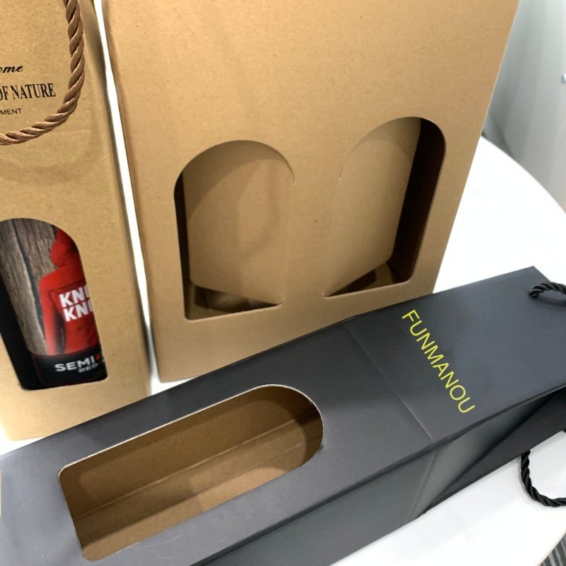 Custom Luxury Private Label Recyclable Wine Bottle Box Champagne Shipping Fold Gift Box Wine Kraft Paper Bags Wine Box Packaging
