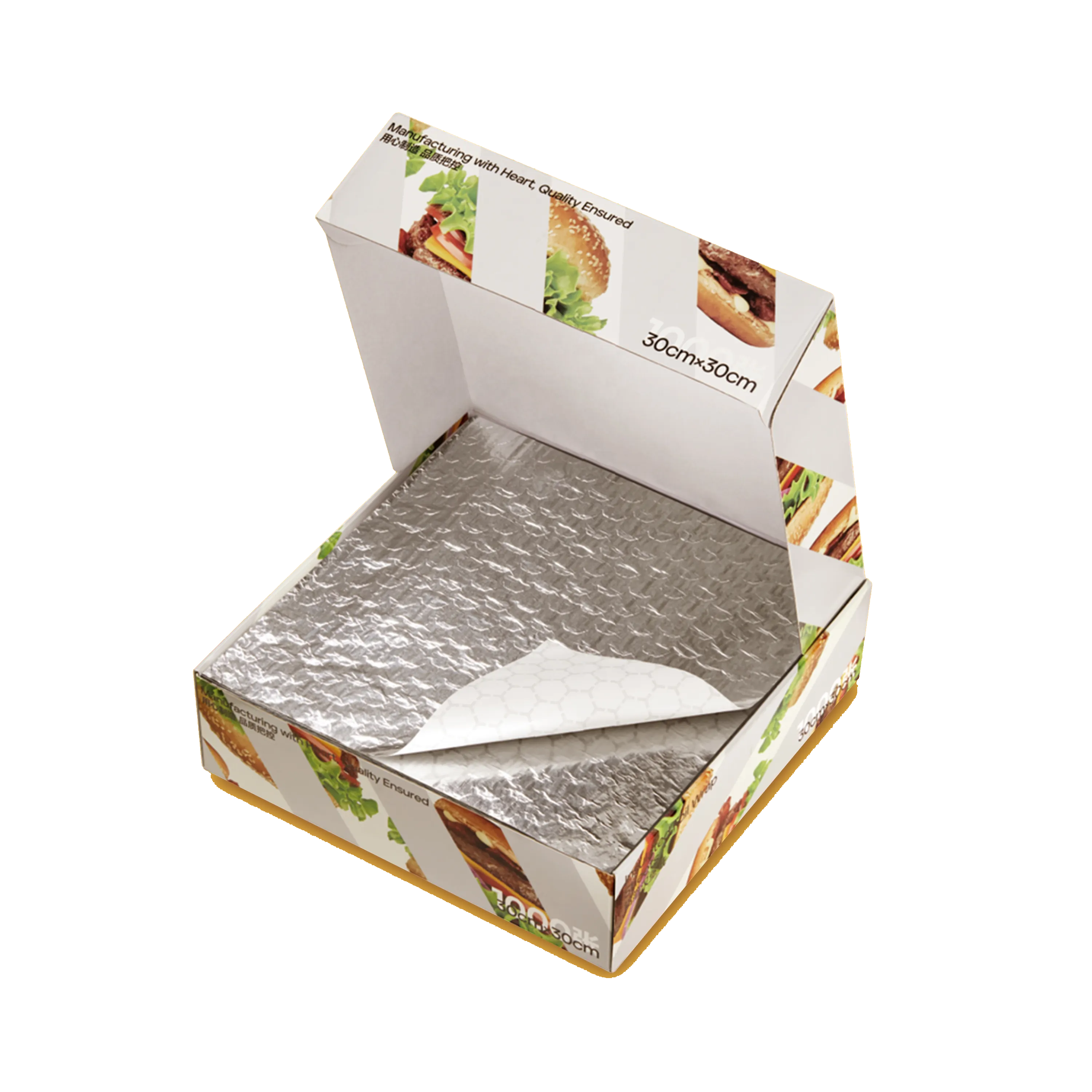 Custom Design Printing Hot Food Foil Paper Honeycomb Silver Insulated Wrap For Burger Sandwich Wrapping Paper