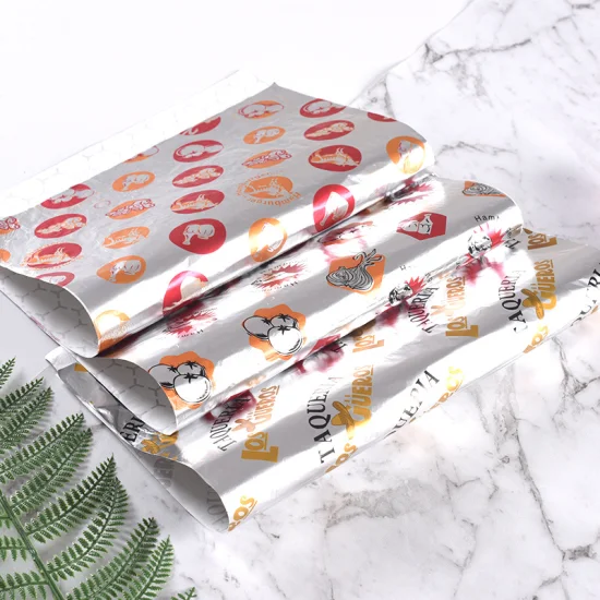 Custom Design Printing Hot Food Foil Paper Honeycomb Silver Insulated Wrap For Burger Sandwich Wrapping Paper