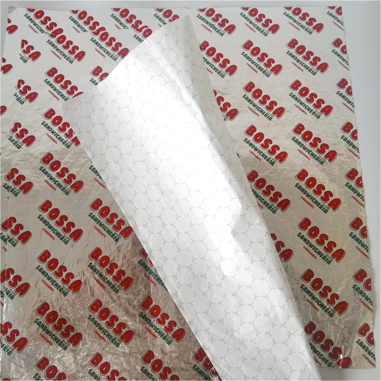 Custom Design Printing Hot Food Foil Paper Honeycomb Silver Insulated Wrap For Burger Sandwich Wrapping Paper