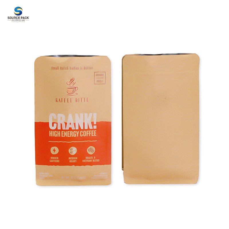 Custom Flat Bottom Pouch Gusset Coffee Packing Bag Aluminum Foil Eight Side Sealed Zipper Coffee Bag