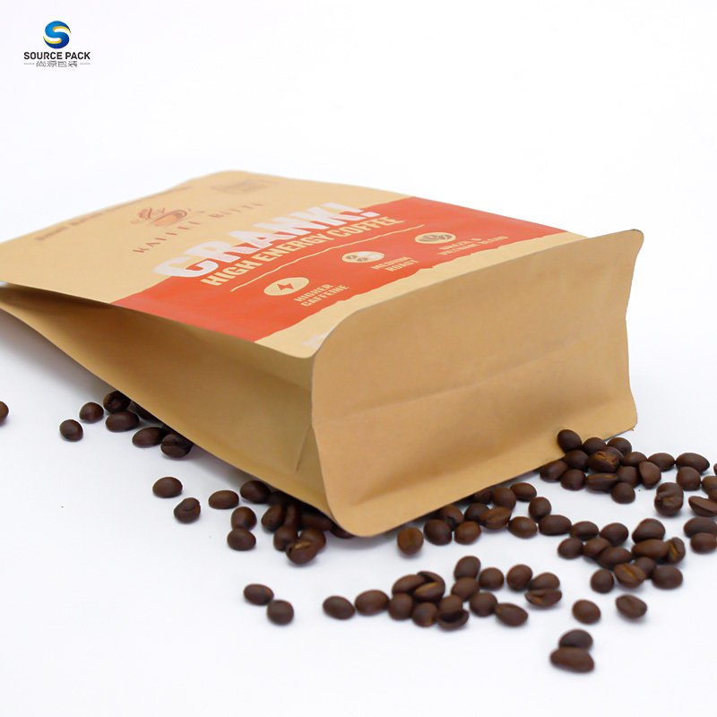Custom Flat Bottom Pouch Gusset Coffee Packing Bag Aluminum Foil Eight Side Sealed Zipper Coffee Bag