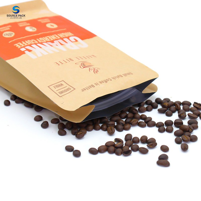 Custom Flat Bottom Pouch Gusset Coffee Packing Bag Aluminum Foil Eight Side Sealed Zipper Coffee Bag
