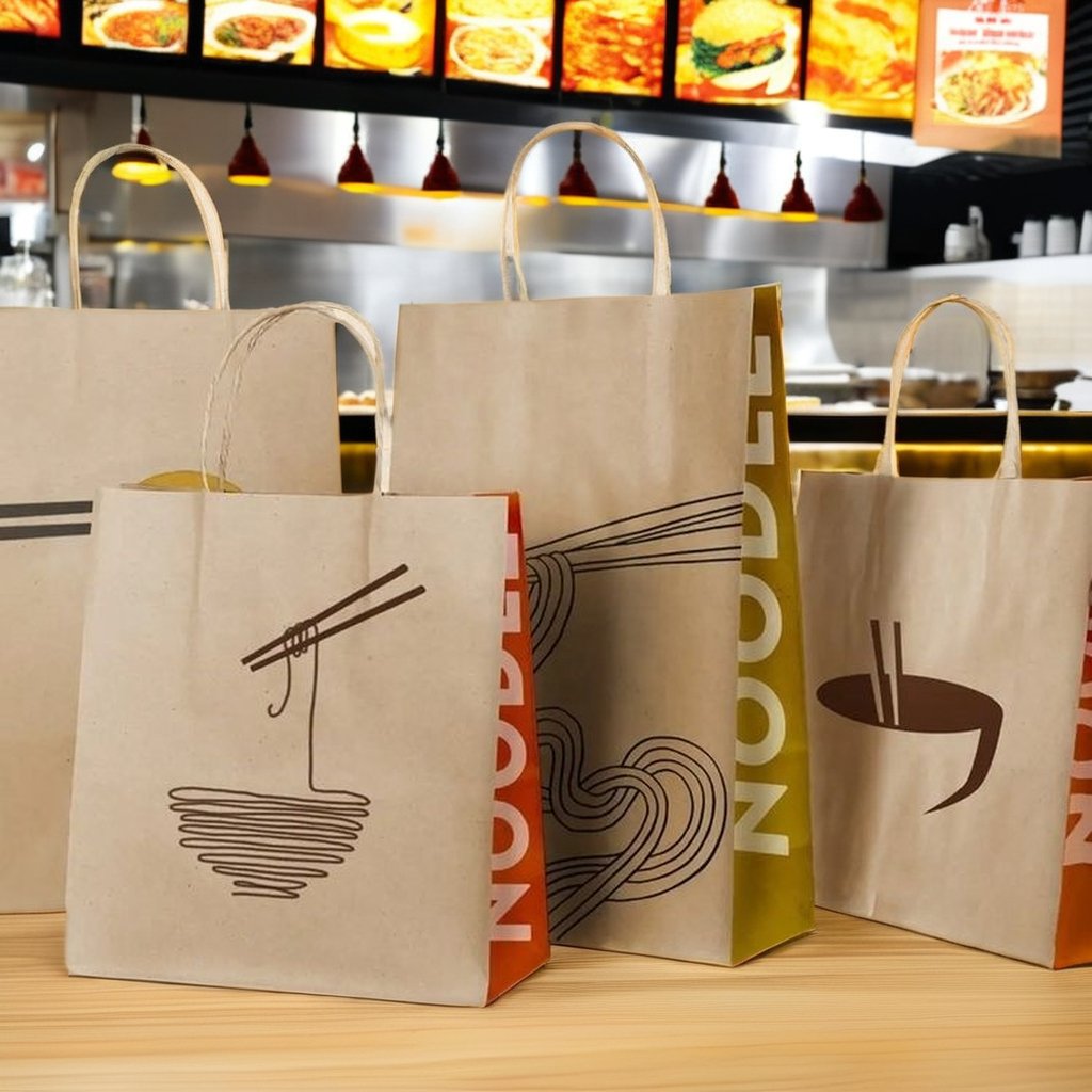 AT PACK Coffee Shop Supplies Restaurant Shopping Paper Bags Recyclable Colorful Kraft Paper Bags With Your Own Logo