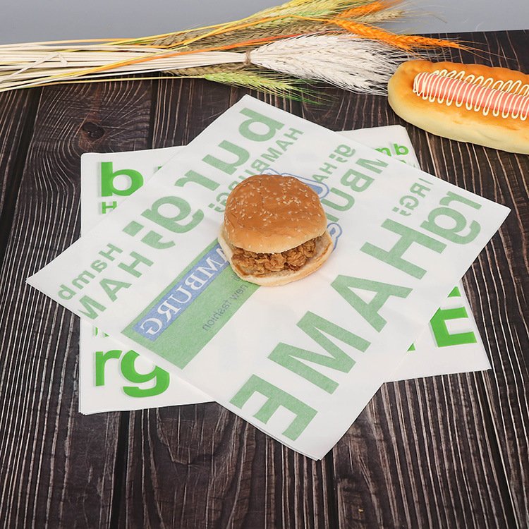Wholesale Customized Printed Logo and Size Food Safe Grade burger paper Greaseproof Deli Meat Wrapping Wax Coated Paper