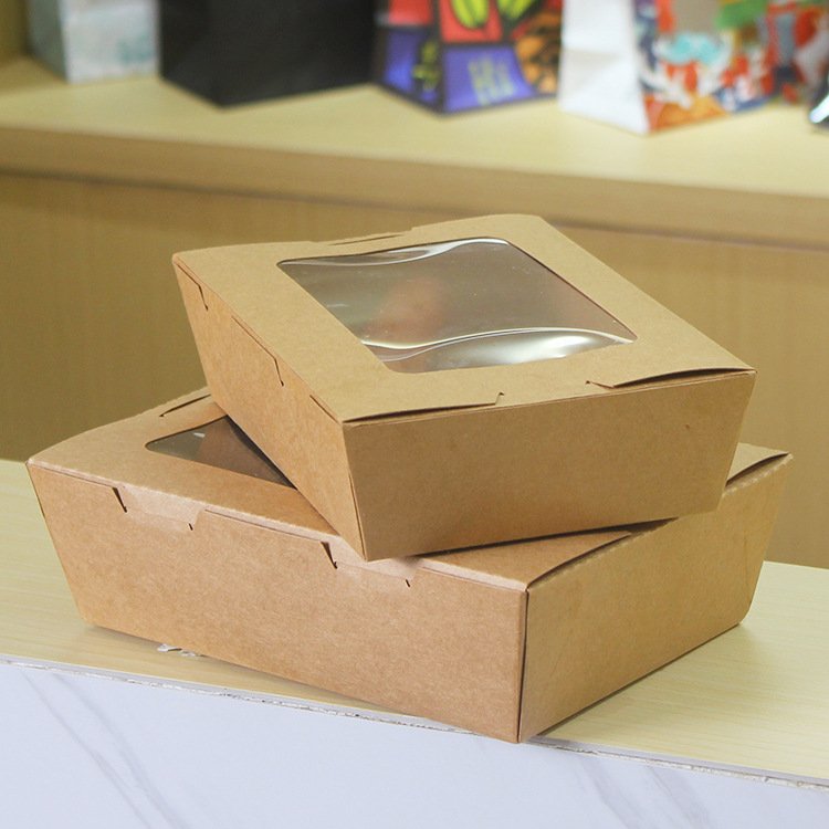 Custom LOGO Wholesale Paper Fruit Salad Western Food Takeout Package Disposable Single Window Kraft Paper Box