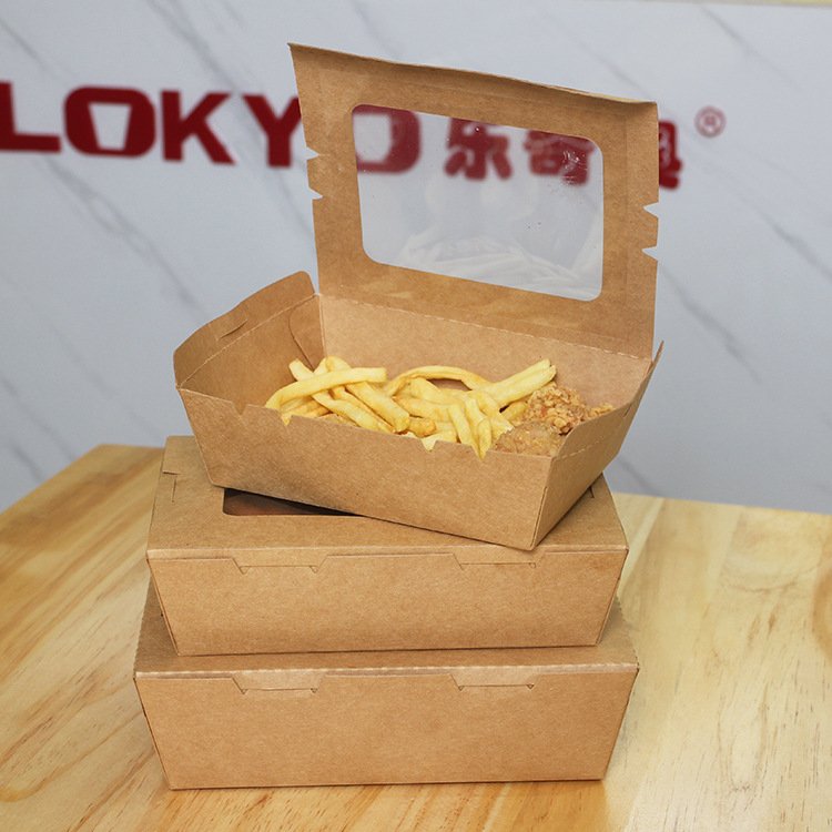 Custom LOGO Wholesale Paper Fruit Salad Western Food Takeout Package Disposable Single Window Kraft Paper Box