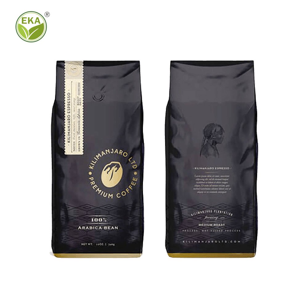 Minlee Eight Side Sealed Home Compost Custom Biodegrade Stand Up 340G Eco Friendly Aluminum Foil Kraft Paper Custom Coffee Bags