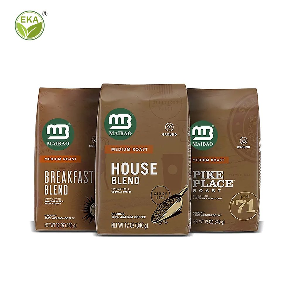 Minlee Eight Side Sealed Home Compost Custom Biodegrade Stand Up 340G Eco Friendly Aluminum Foil Kraft Paper Custom Coffee Bags