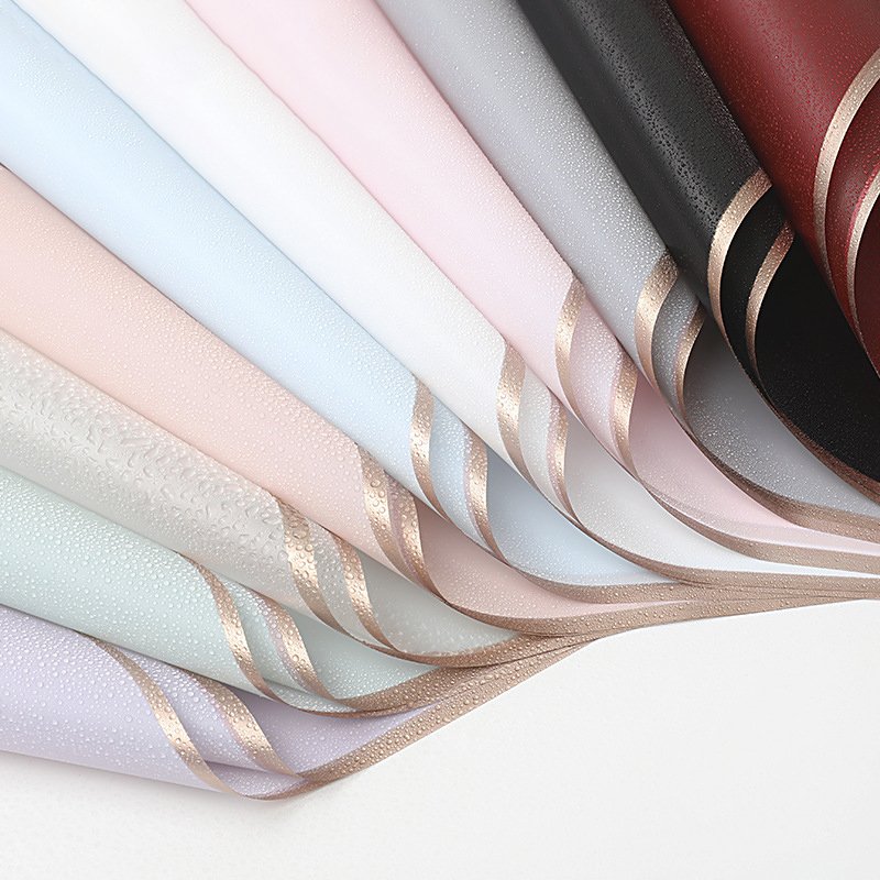 Hot Selling Cheap Golden Edge Wholesale Plastic Waterproof Colorful Flower Wrapping Paper For Florist Packaging