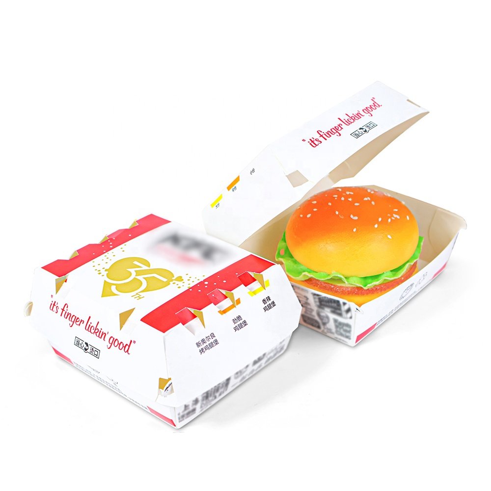 ZJPACK Recyclable Paper Hamburger Box Folders Custom digital Printing Logo One-Step Design Service Fast Food Packaging