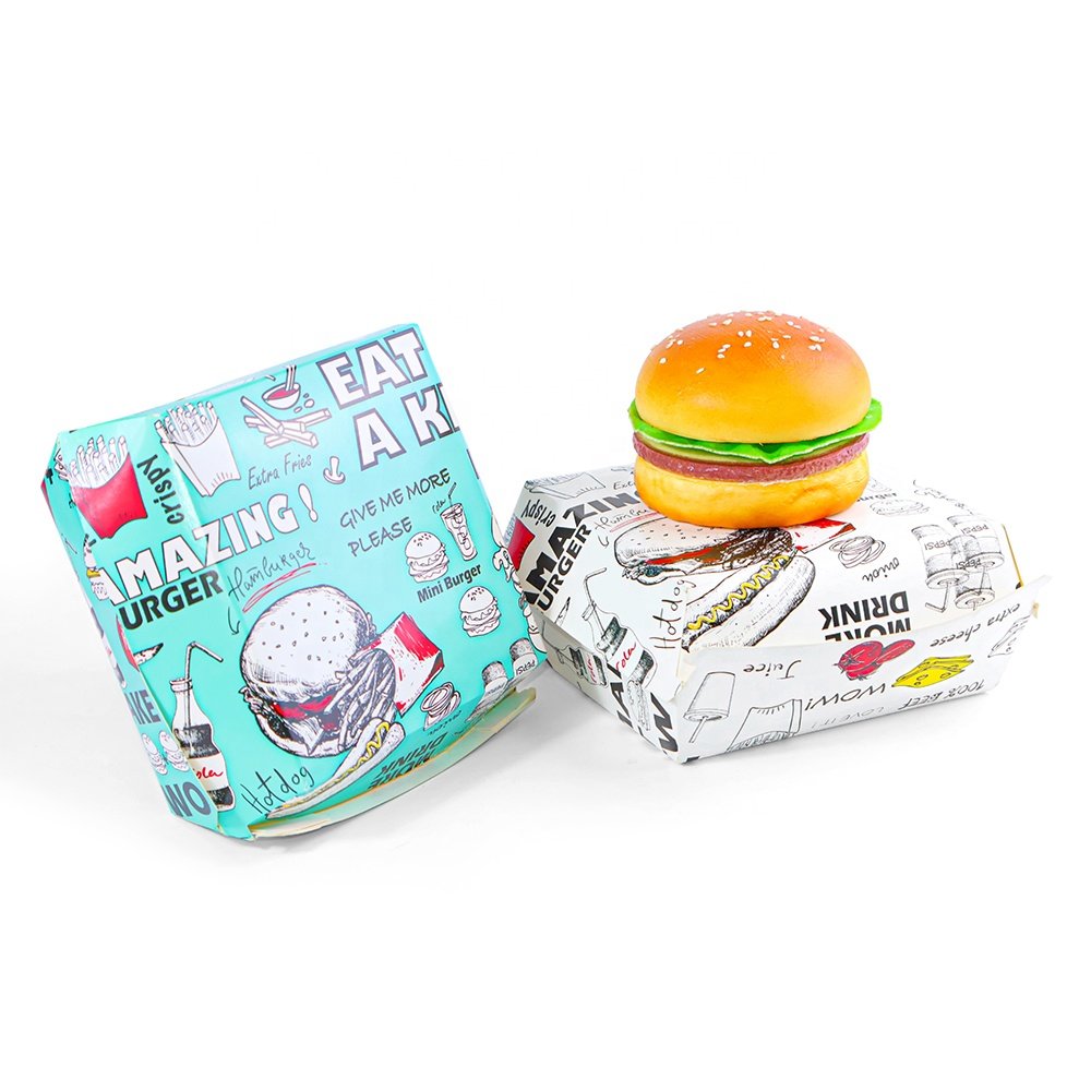 ZJPACK Recyclable Paper Hamburger Box Folders Custom digital Printing Logo One-Step Design Service Fast Food Packaging