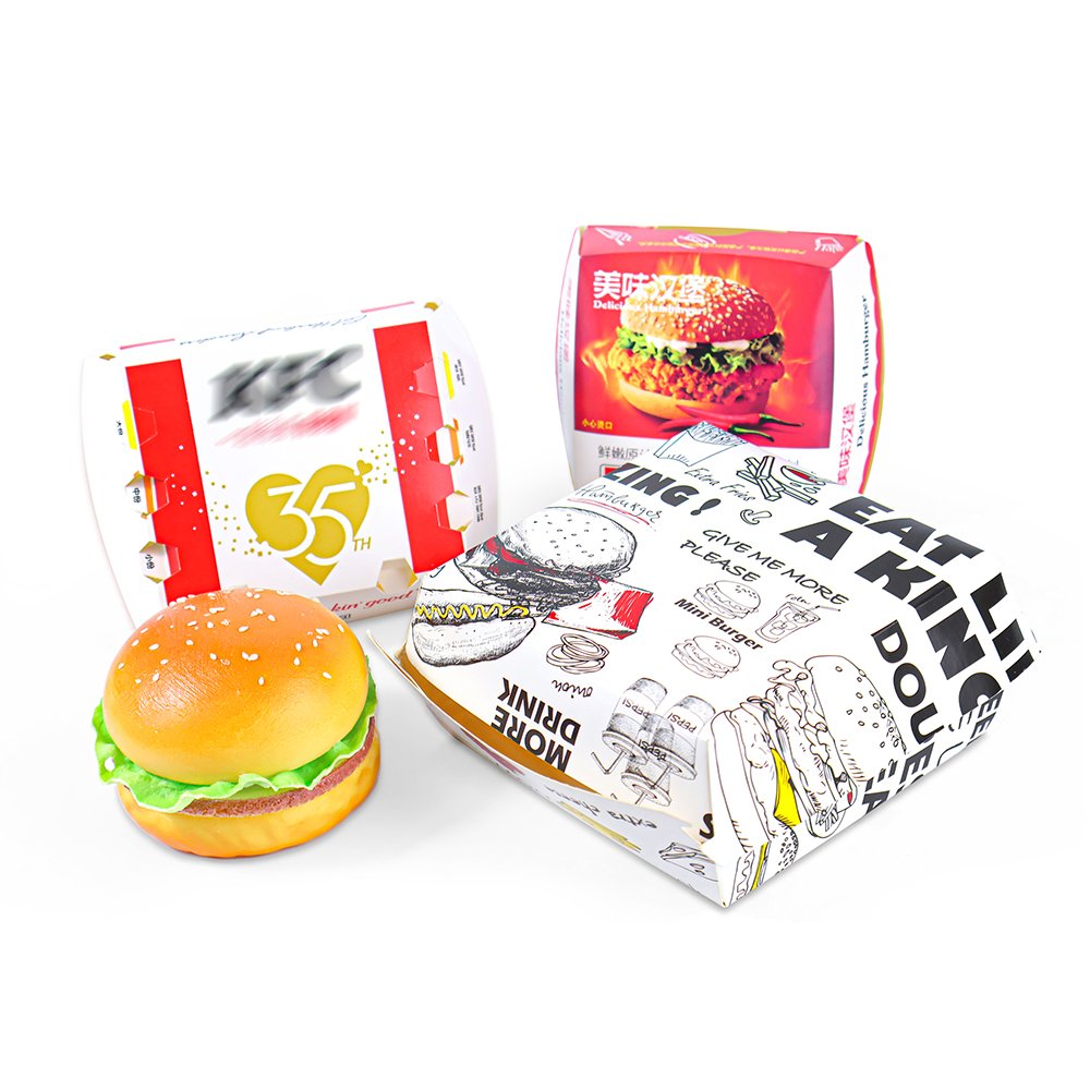 ZJPACK Recyclable Paper Hamburger Box Folders Custom digital Printing Logo One-Step Design Service Fast Food Packaging