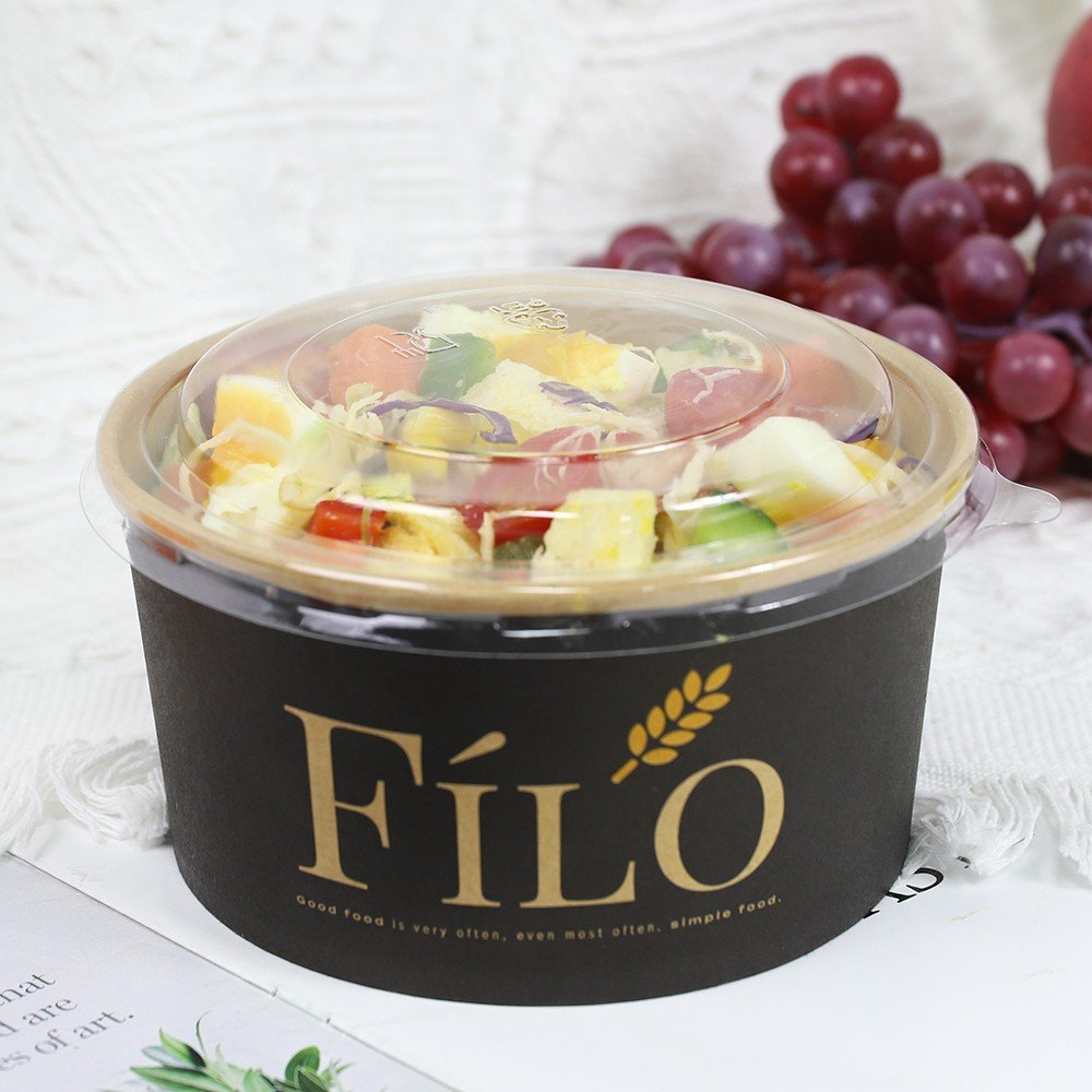 Disposable Slalad Bowl Wholesale Round Black Kraft Paper Deli Box Salad Bowl Food Packing Container With Lid