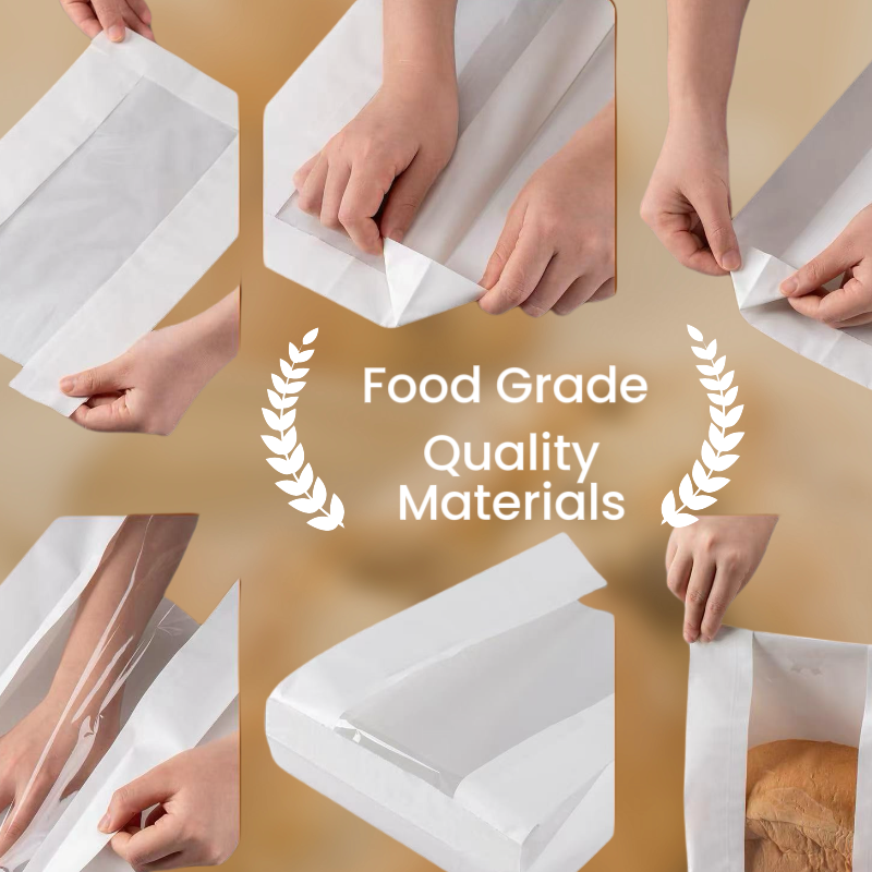 Custom Printed Logo own food paper bags baguette bread packaging bag baking croissant punching bag windowed greaseproof paper