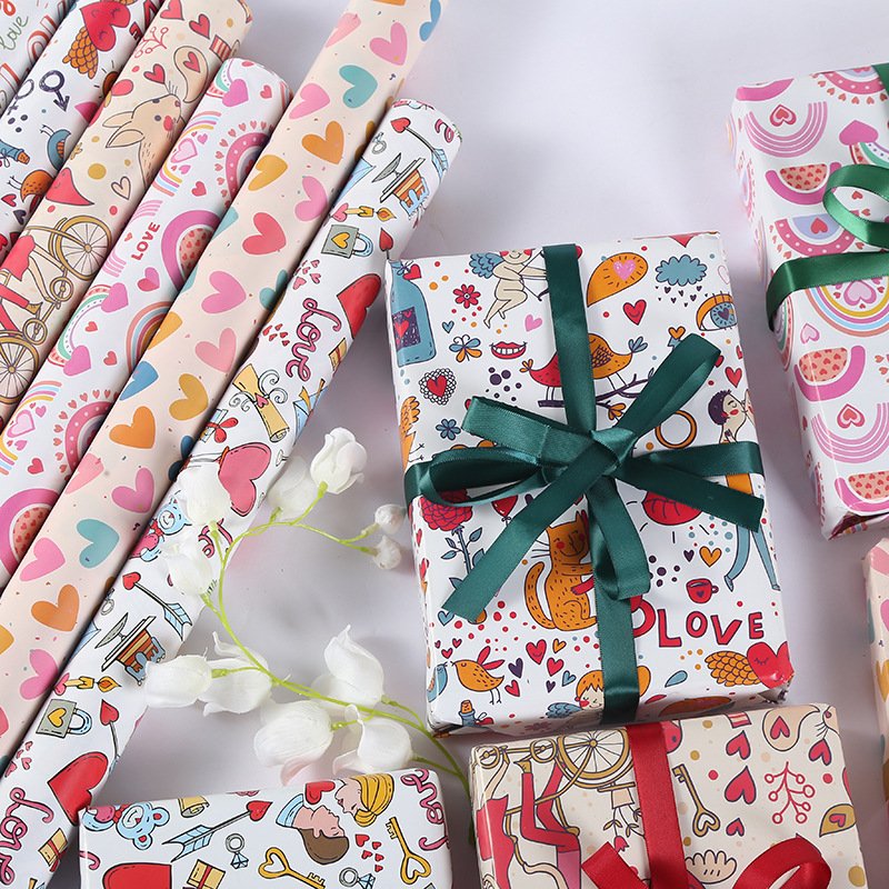 Wholesale Gift Pack New Love Romantic Holiday Printing Creative Design Gift Wrapping Paper for Girls