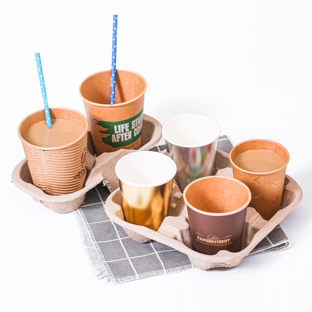 Wholesales Disposable Cup Carry Trays Takeaway Carrier Cup Holders Cardboard Tea Coffee Holders