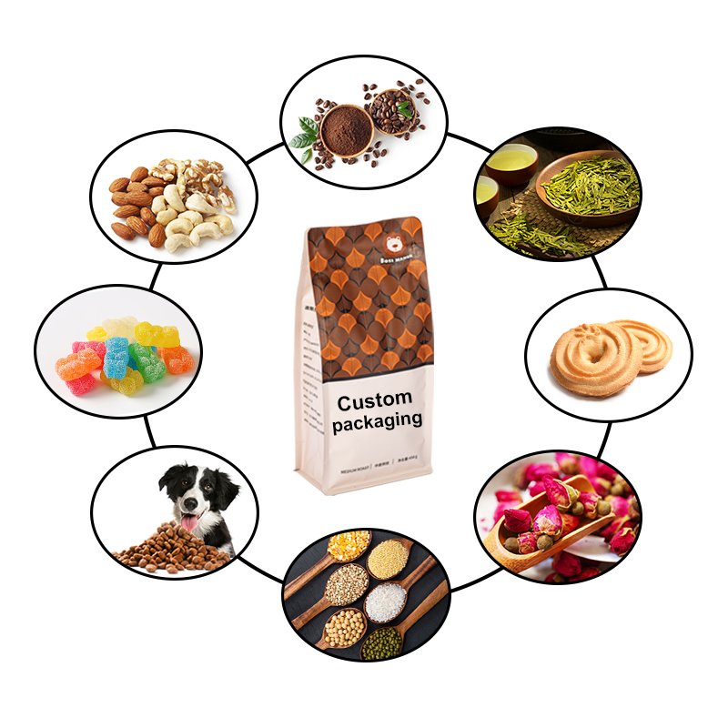 Factory wholesale custom printed flat bottom kraft paper coffee bags with valve coffee bean packaging with zipper coffee bag