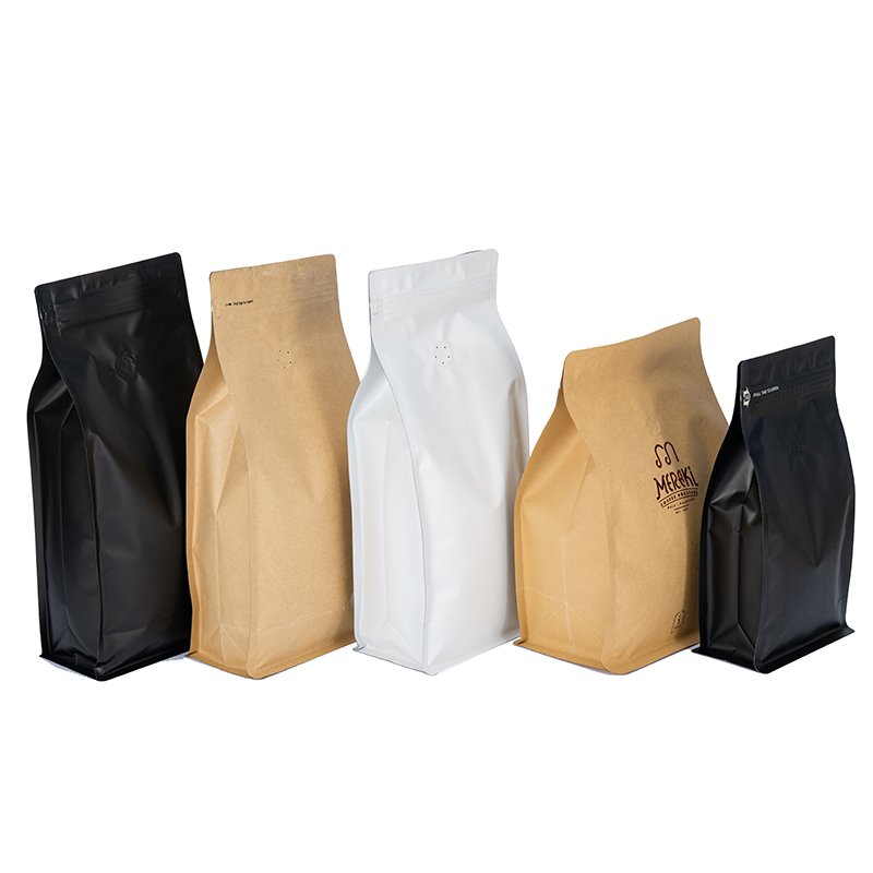 Factory wholesale custom printed flat bottom kraft paper coffee bags with valve coffee bean packaging with zipper coffee bag