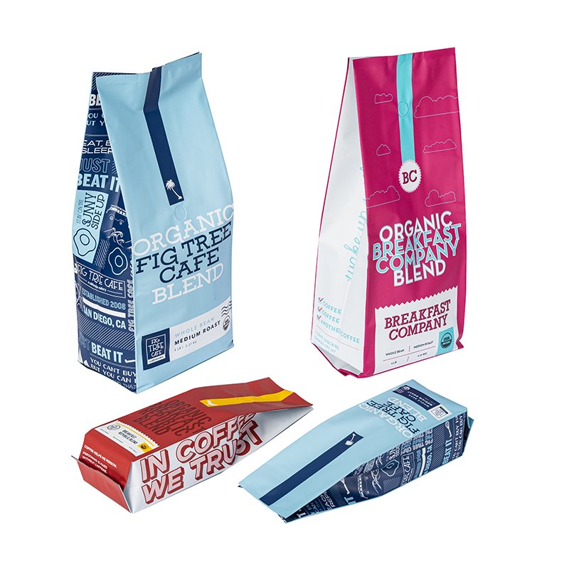 Factory wholesale custom printed flat bottom kraft paper coffee bags with valve coffee bean packaging with zipper coffee bag