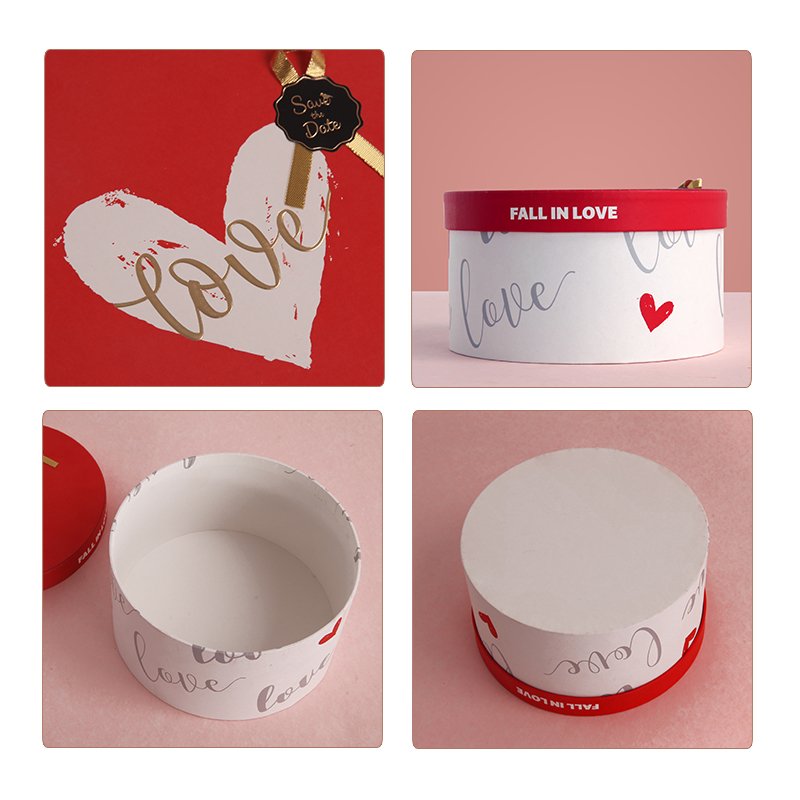 Top seller custom round paper gift box with heart bowknot