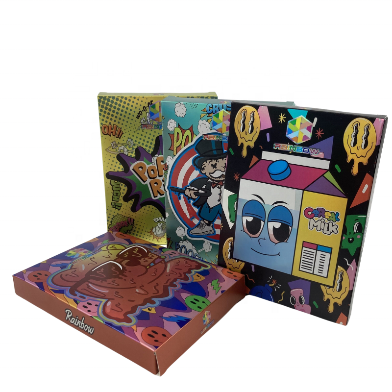 Custom 3.5g holographic cardboard paper box for 8th dry flower mylar bags packaging