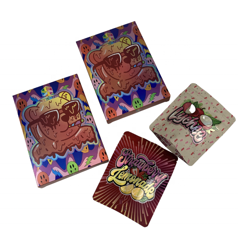 Custom 3.5g holographic cardboard paper box for 8th dry flower mylar bags packaging