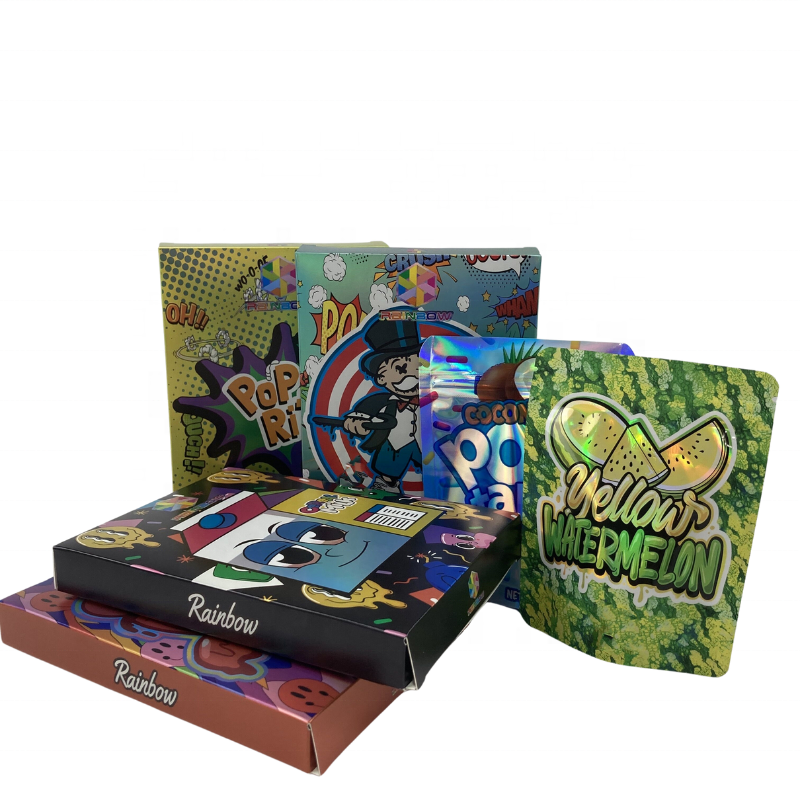 Custom 3.5g holographic cardboard paper box for 8th dry flower mylar bags packaging