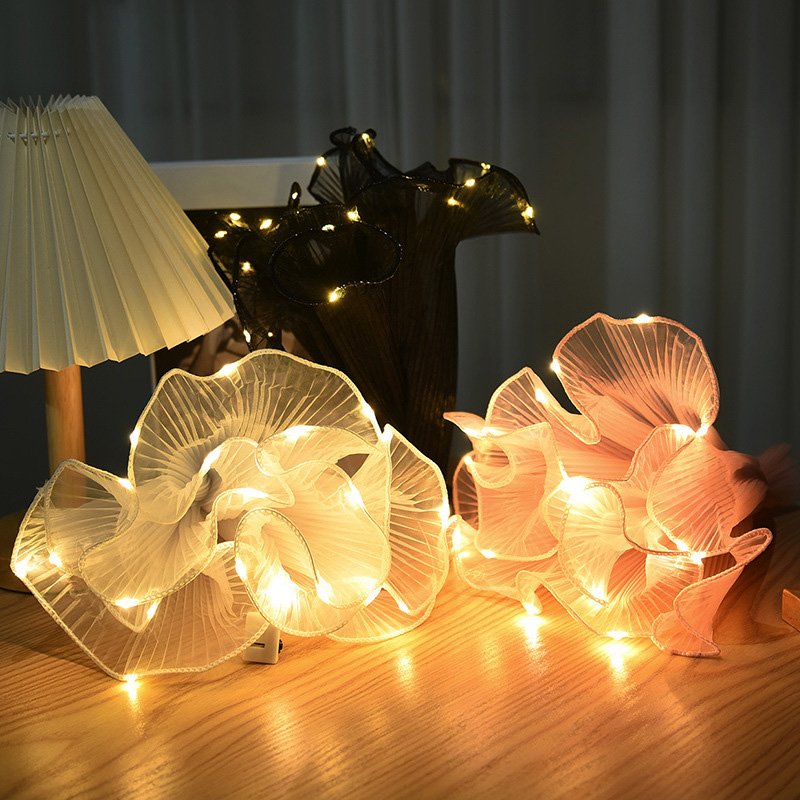 Wave Yarn Flower Wrapping Paper With Led Lights Wedding Bouquet Gift Packing Lace Mesh For Florist Bouquet