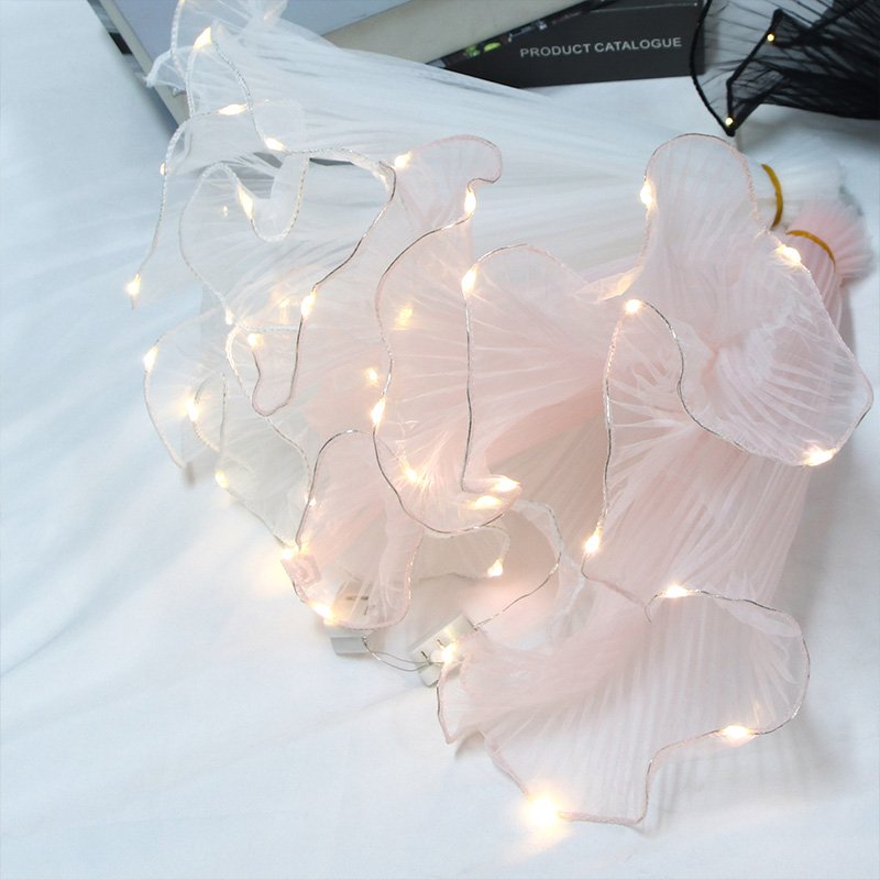 Wave Yarn Flower Wrapping Paper With Led Lights Wedding Bouquet Gift Packing Lace Mesh For Florist Bouquet