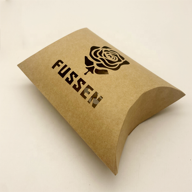 Custom logo paper packing pillow box gift cardboard candy chocolate brown kraft paper pillow boxes