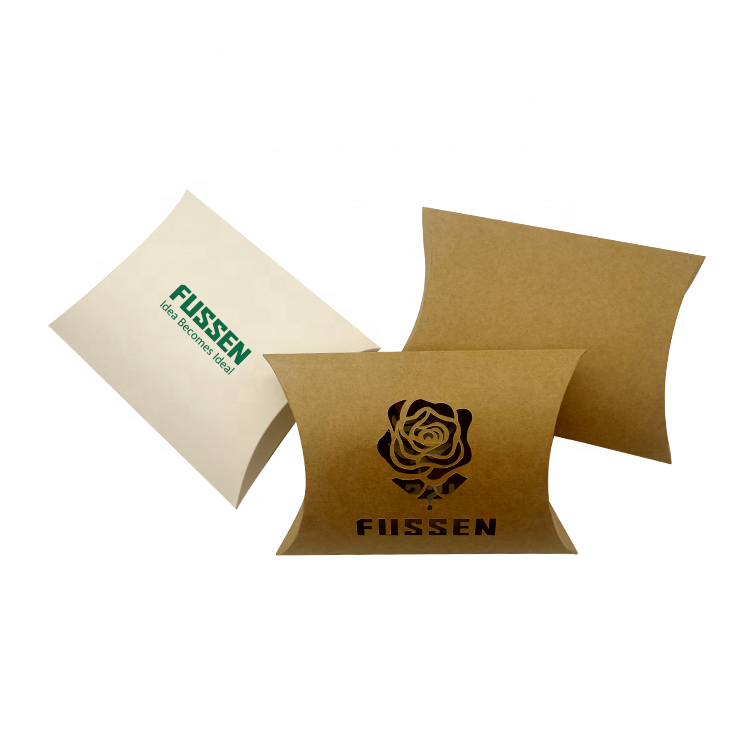 Custom logo paper packing pillow box gift cardboard candy chocolate brown kraft paper pillow boxes